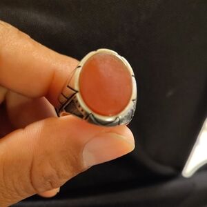 Men's Red Stone Silver Ring - Classic Oval Signet